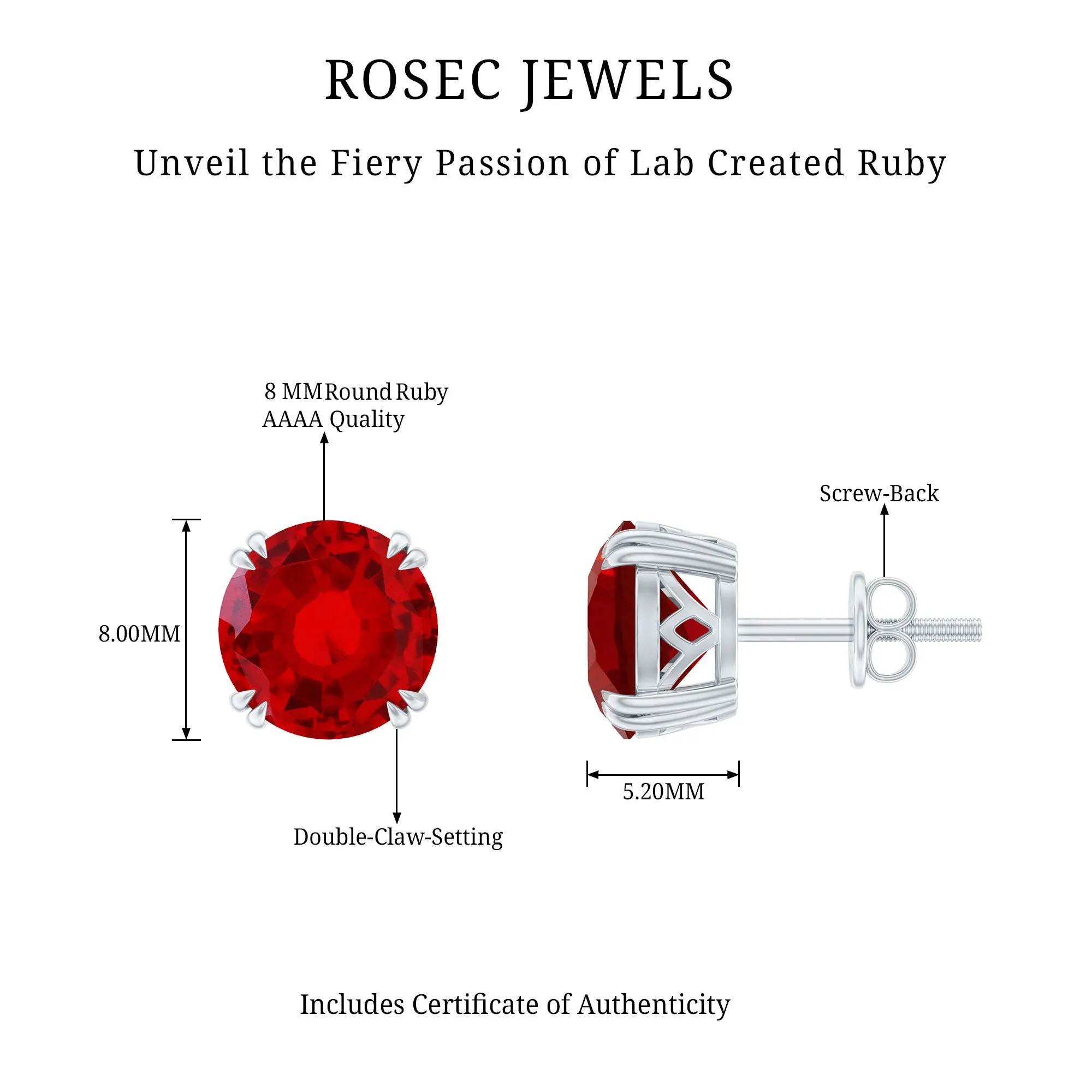 4.5 CT Created Ruby Solitaire Stud Earring in Double Claw Prong Setting