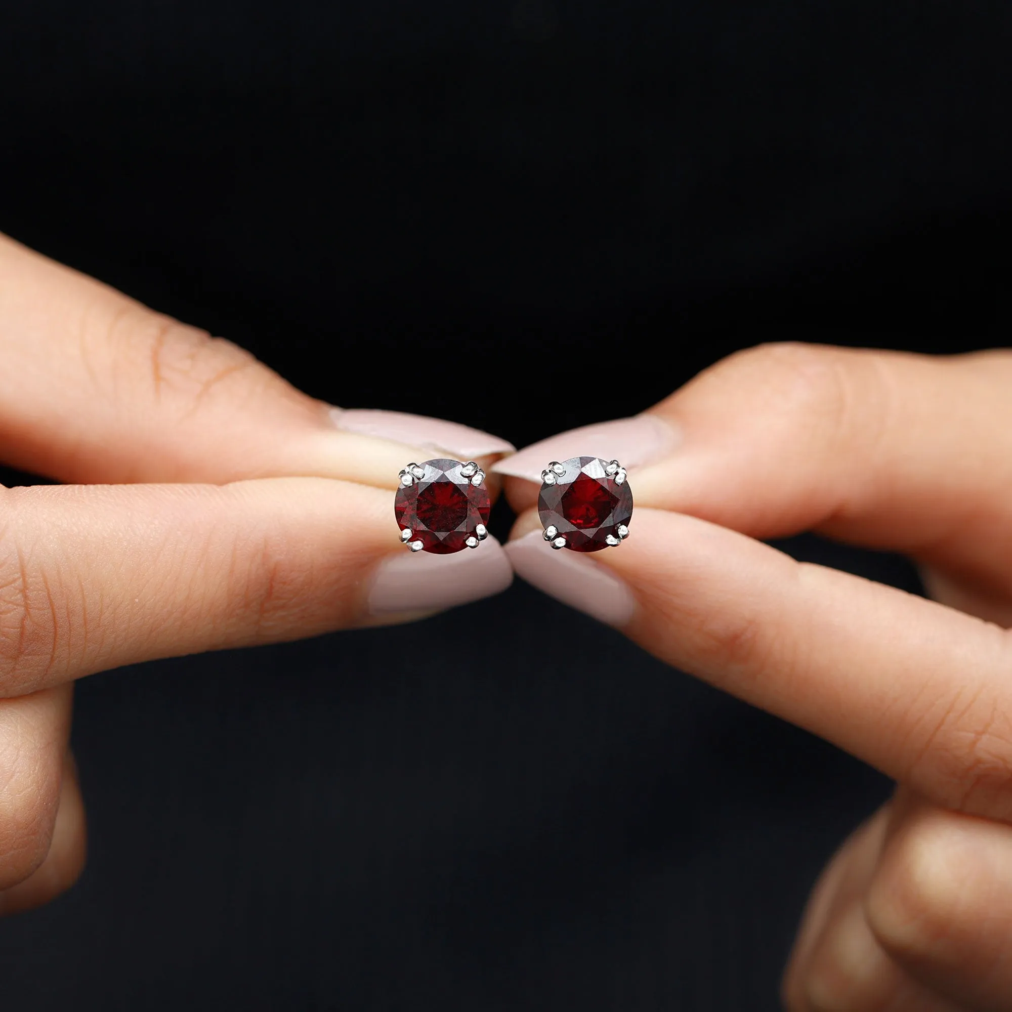 4.5 CT Created Ruby Solitaire Stud Earring in Double Claw Prong Setting