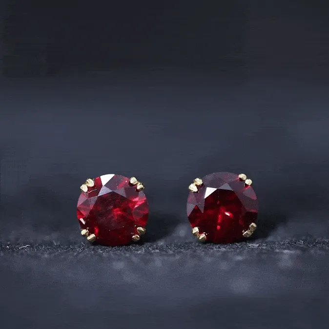 4.5 CT Created Ruby Solitaire Stud Earring in Double Claw Prong Setting