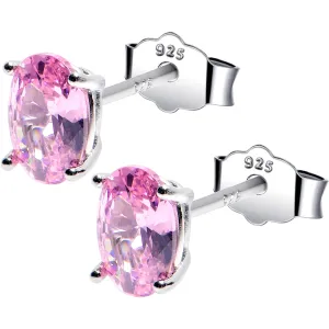 4mm CZ Oval 925 Sterling Silver October Birthstone Stud Earrings