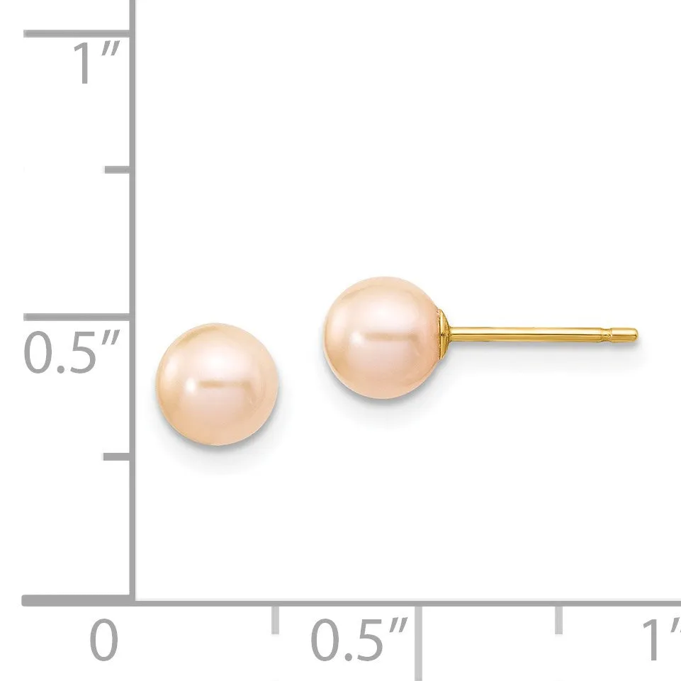 5MM Round Pearl Stud Earrings in 14KT Yellow Gold