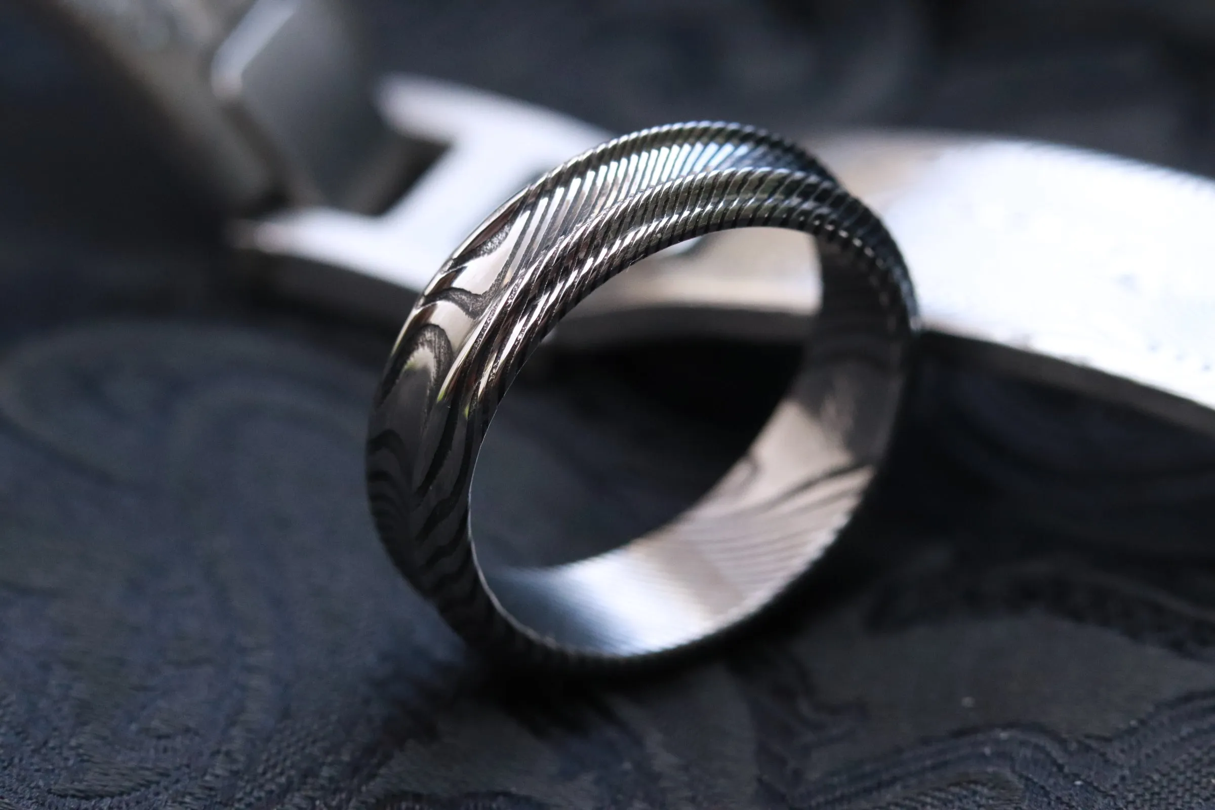 6-8mm stainless steel damascus ring, mens rings, womens rings
