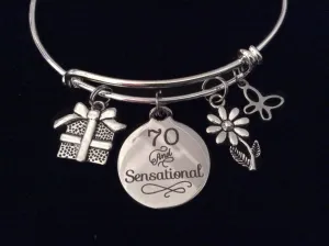 70 and Sensational 70th Seventy Birthday Expandable Charm Bracelet Silver Adjustable Bangle Gift