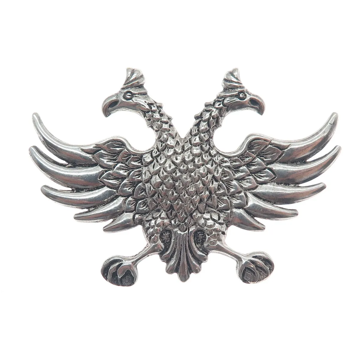 800 Silver Antique Art Deco Poland Double Headed Eagle Oxidized Pin Brooch