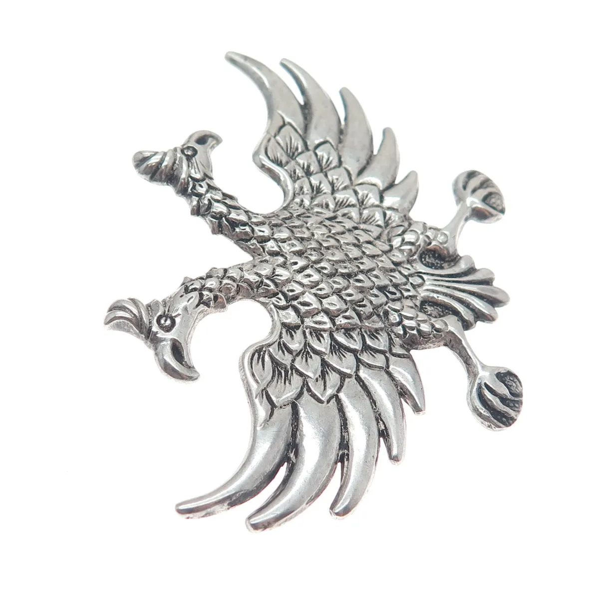800 Silver Antique Art Deco Poland Double Headed Eagle Oxidized Pin Brooch