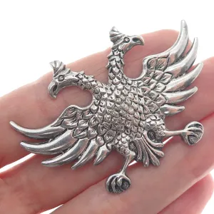 800 Silver Antique Art Deco Poland Double Headed Eagle Oxidized Pin Brooch