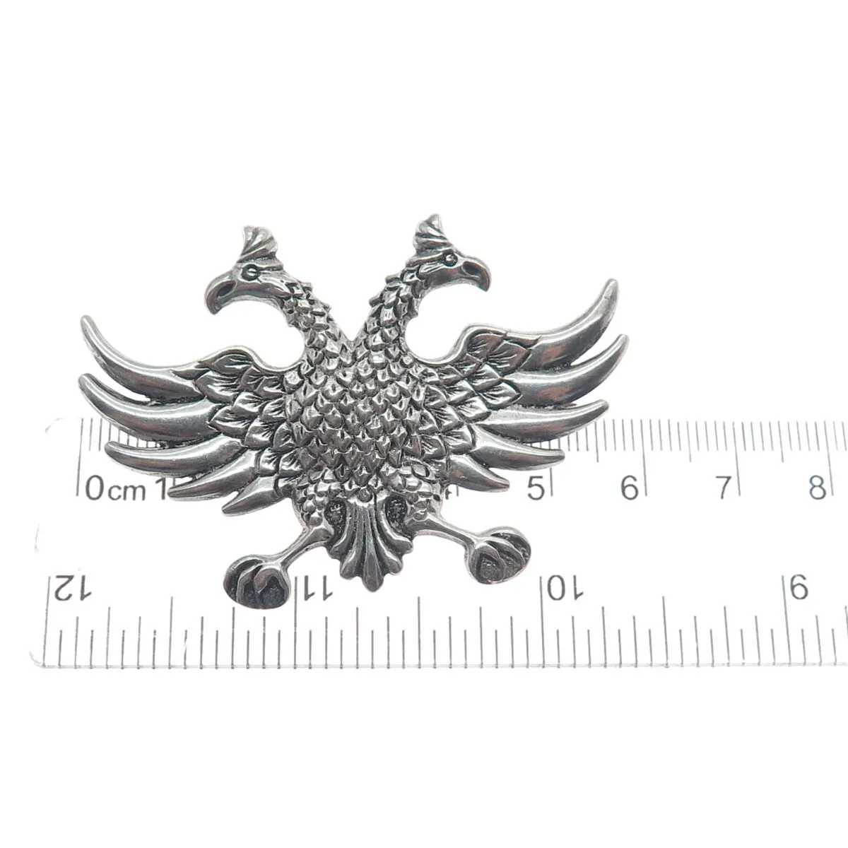 800 Silver Antique Art Deco Poland Double Headed Eagle Oxidized Pin Brooch