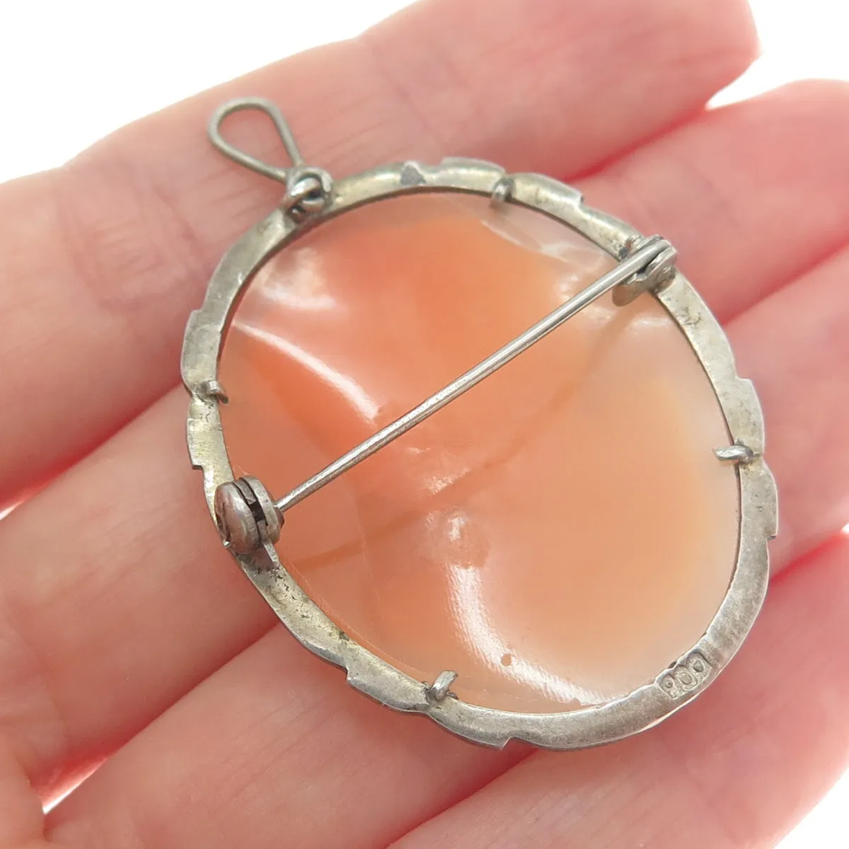 800 Silver Antique Real Marcasite Cameo Lady Brooch / Pendant (missing 1 stone)