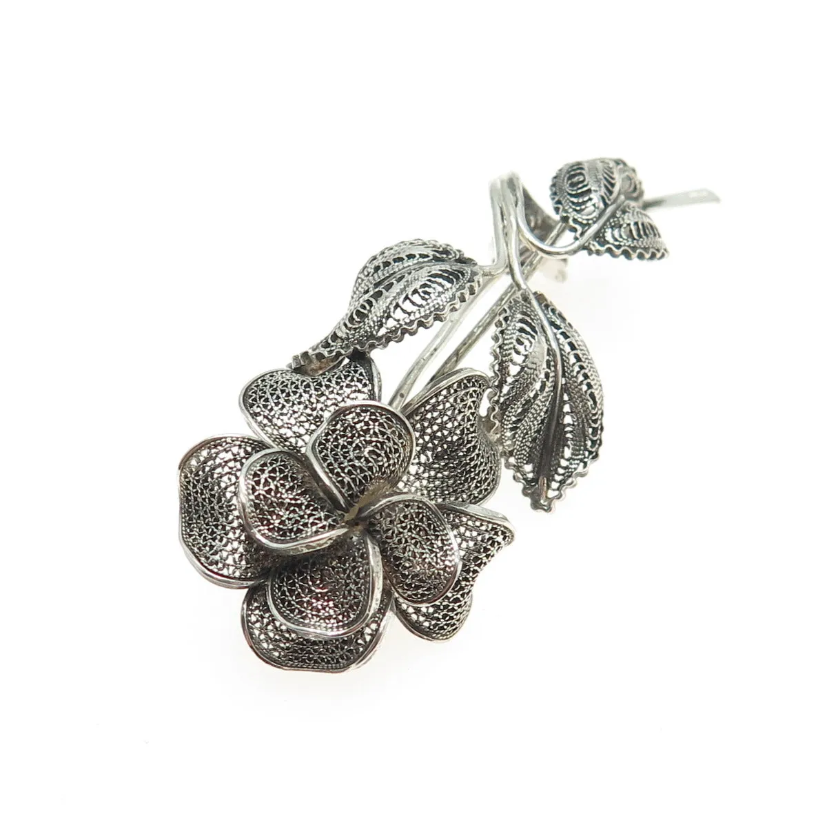 800 Silver Vintage Filigree Floral Pin Brooch