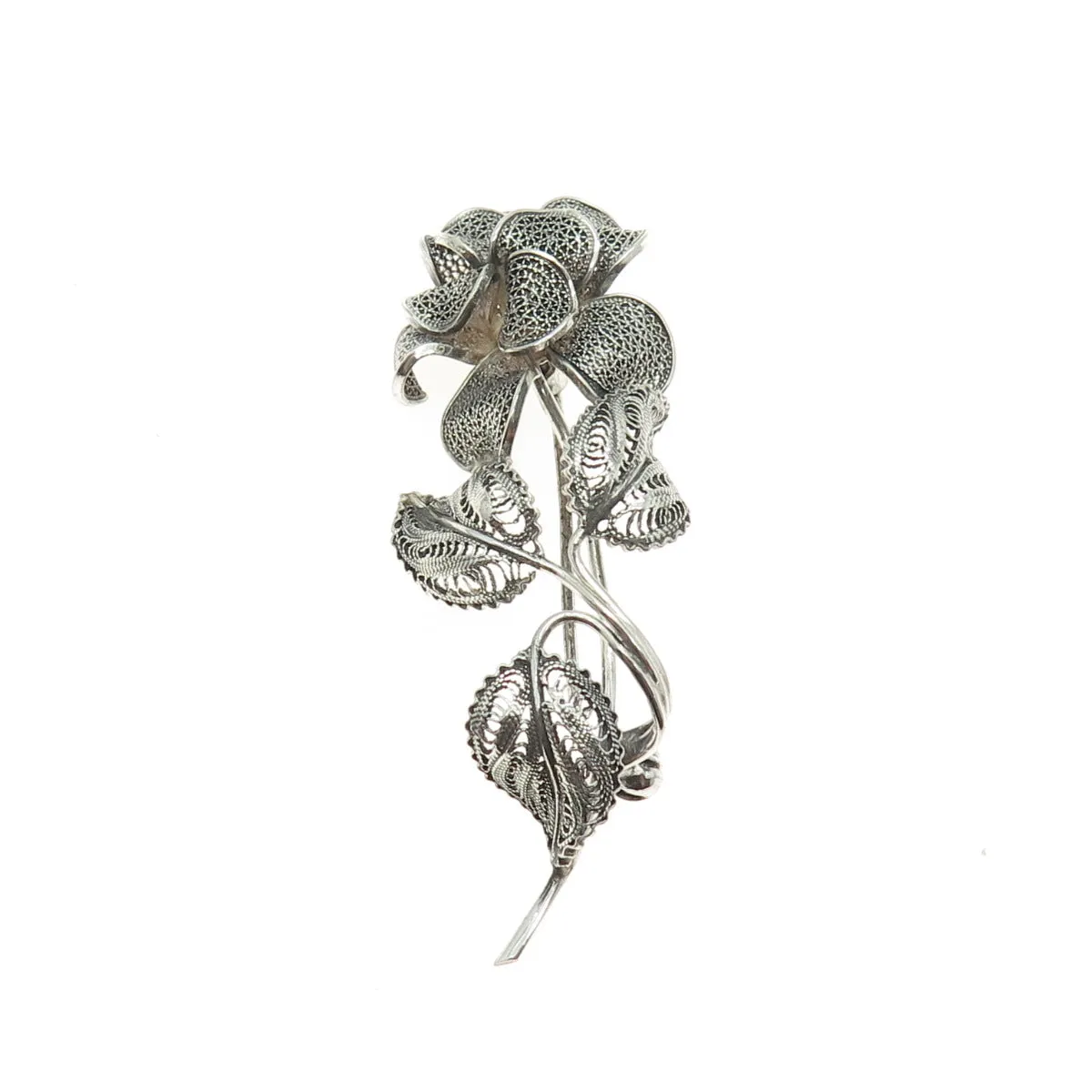 800 Silver Vintage Filigree Floral Pin Brooch