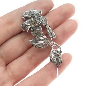 800 Silver Vintage Filigree Floral Pin Brooch