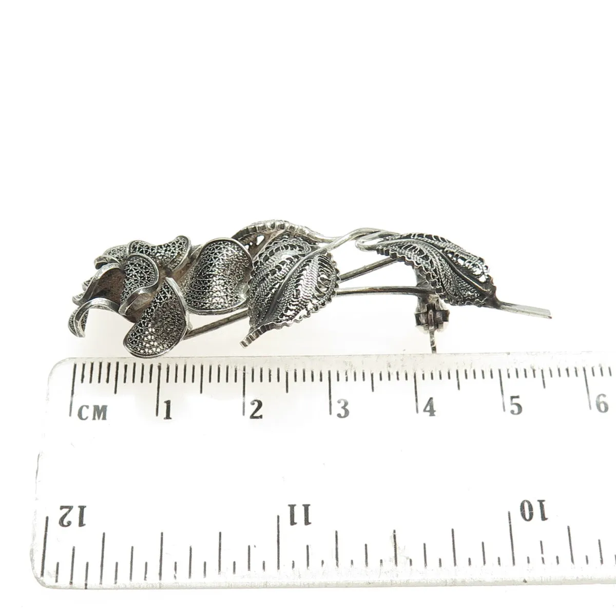 800 Silver Vintage Filigree Floral Pin Brooch