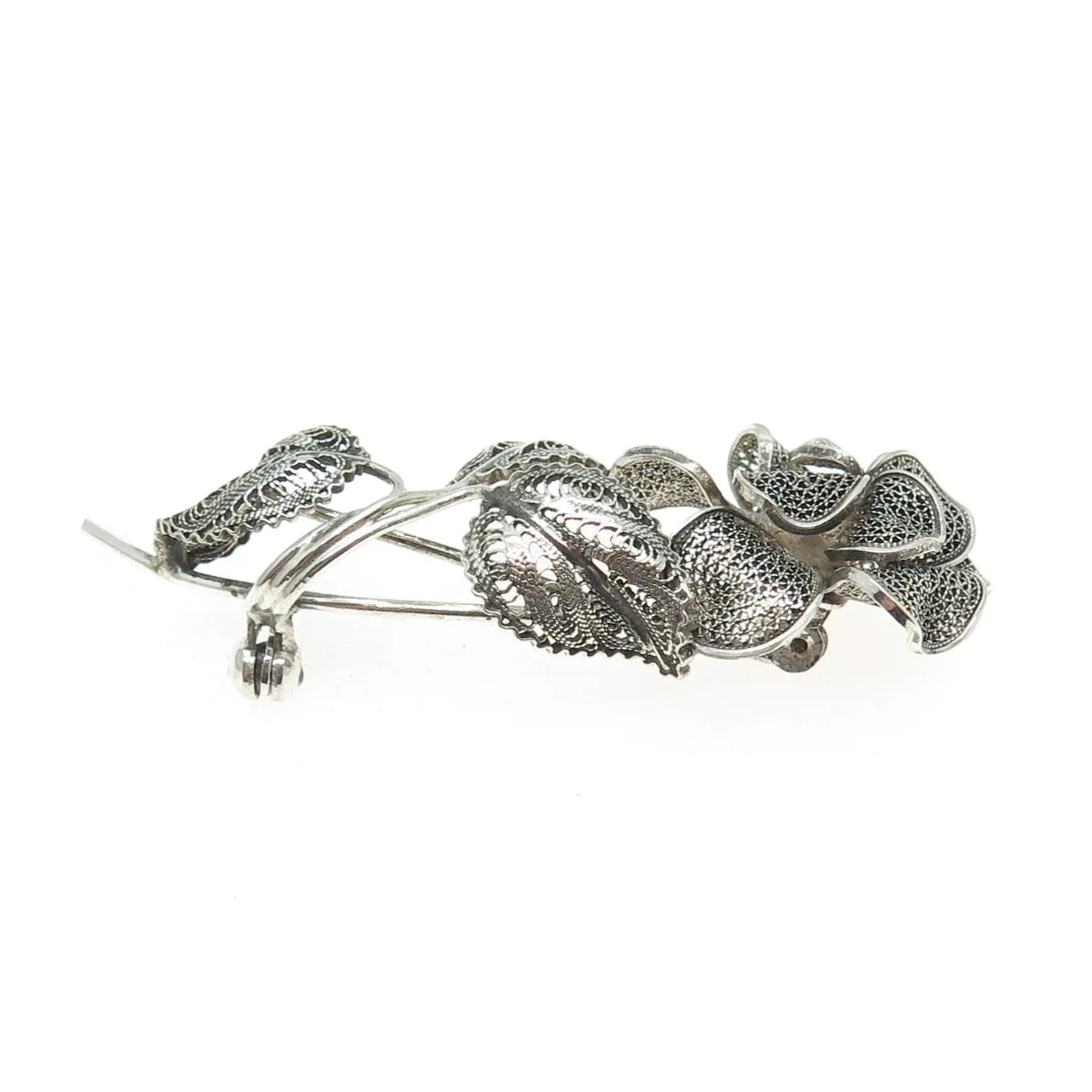 800 Silver Vintage Filigree Floral Pin Brooch