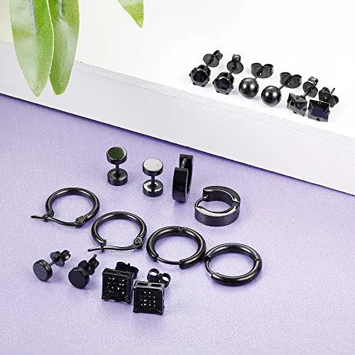 9 Pairs Stainless Steel CZ Stud Earrings for Women Mens