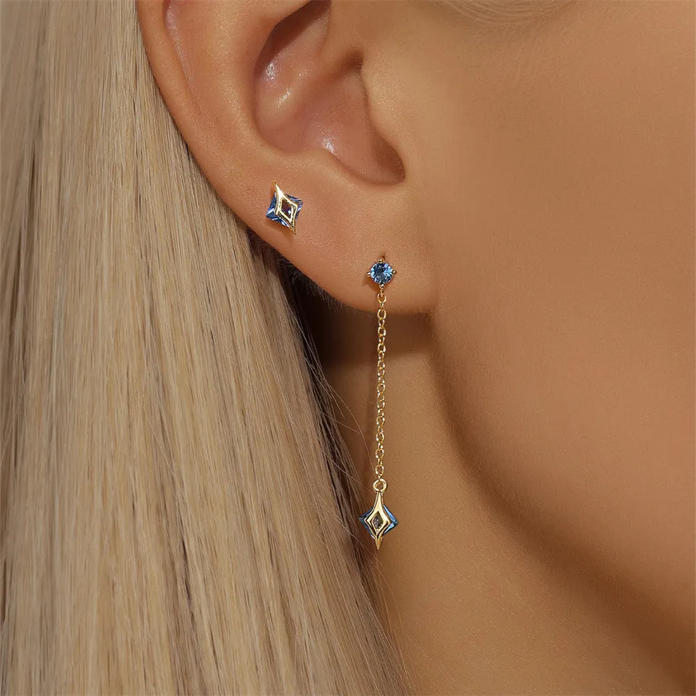 925 Silver Blue Irregular Tassel Drop Earrings
