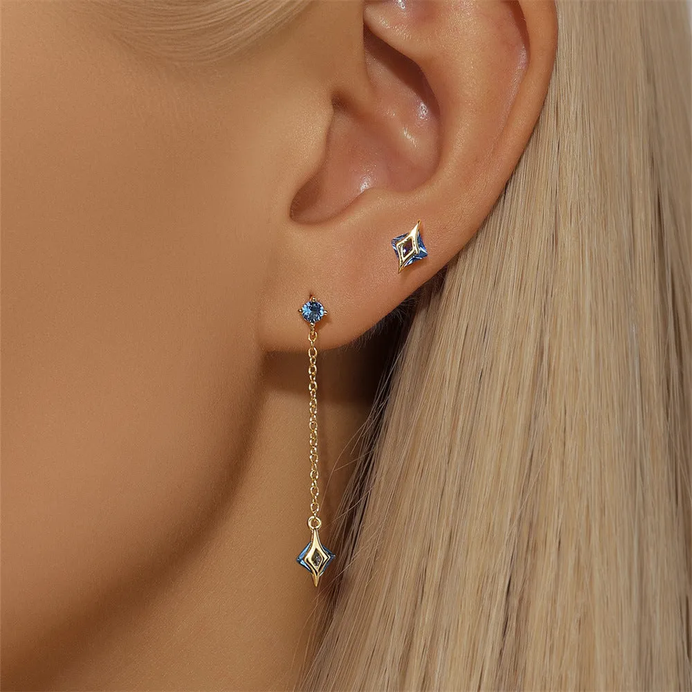925 Silver Blue Irregular Tassel Drop Earrings