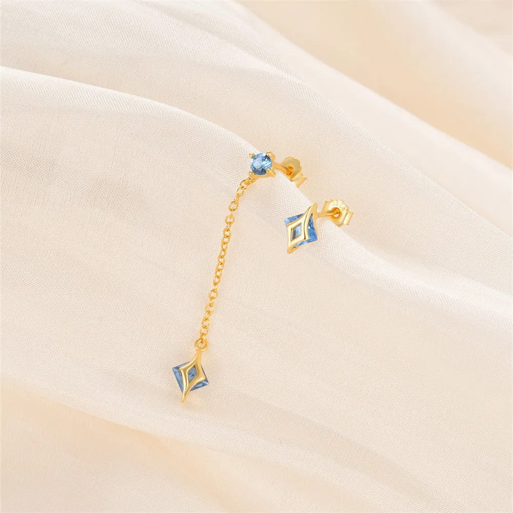925 Silver Blue Irregular Tassel Drop Earrings
