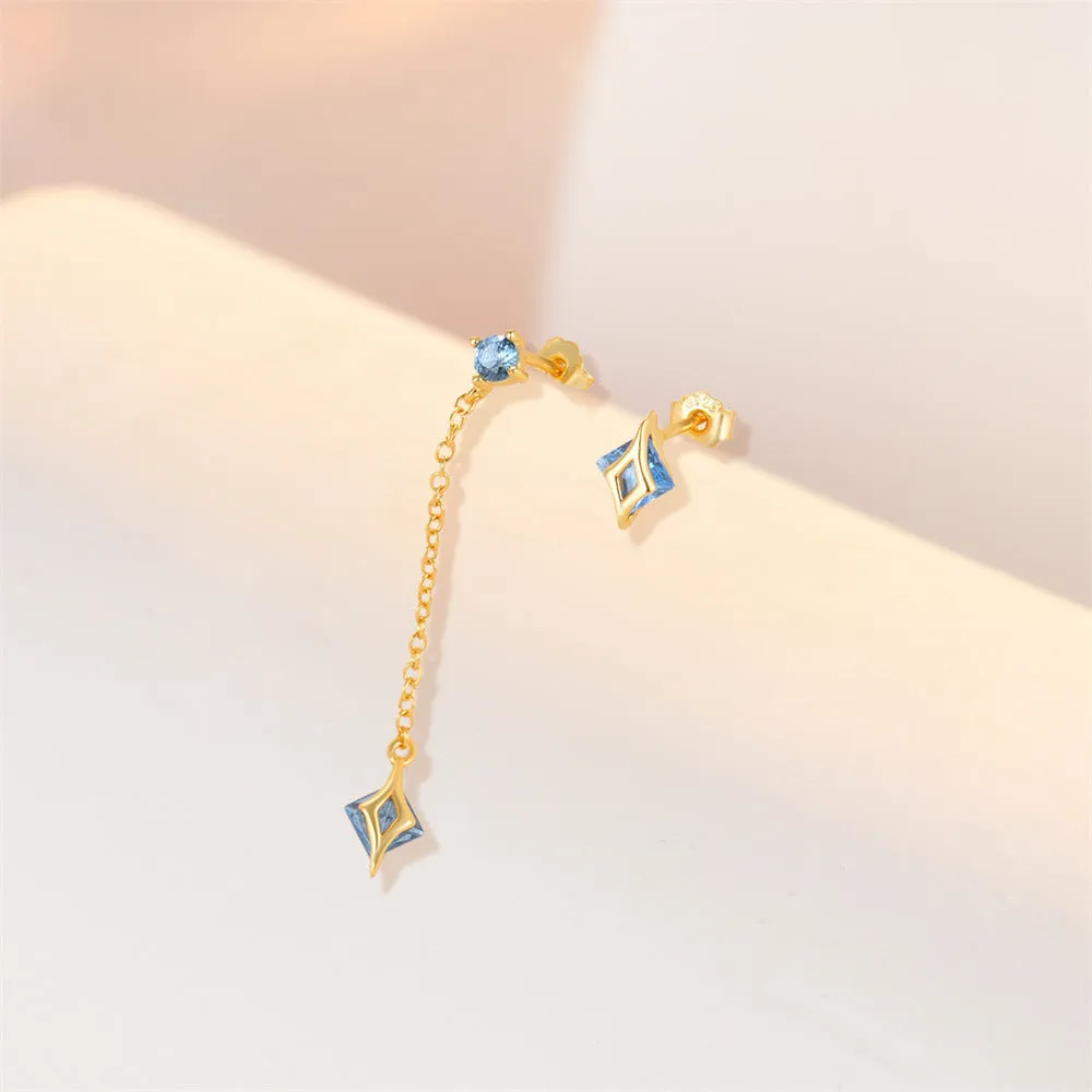 925 Silver Blue Irregular Tassel Drop Earrings