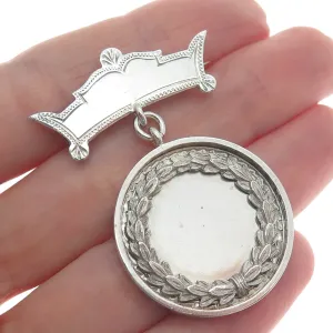 925 Sterling Antique Victorian Engraved St. Monica School 1889 Medal Pin Brooch