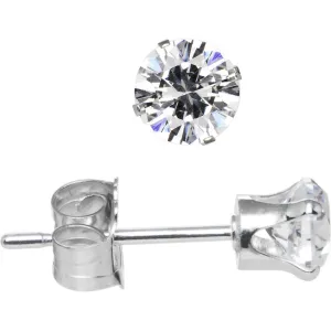 925 Sterling Silver 4mm CZ Round Stud Earrings