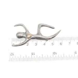 925 Sterling Silver & Gold Vintage Love to Dance Heart Modernist Pin Brooch