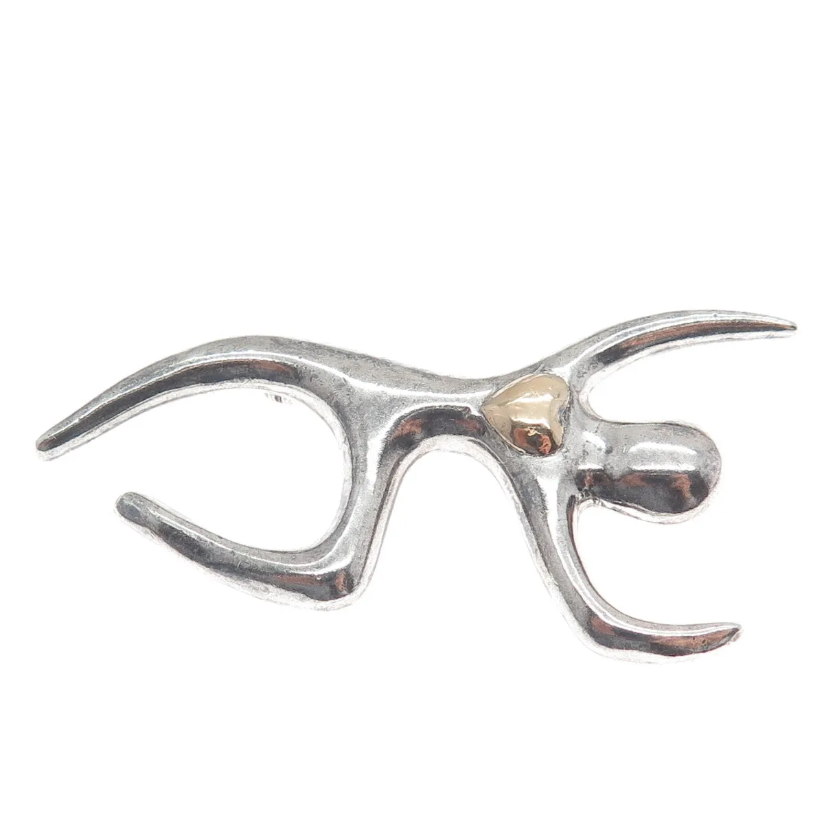 925 Sterling Silver & Gold Vintage Love to Dance Heart Modernist Pin Brooch