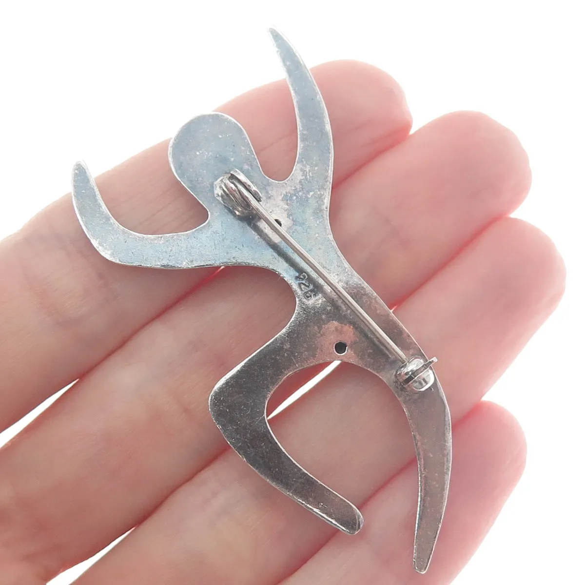 925 Sterling Silver & Gold Vintage Love to Dance Heart Modernist Pin Brooch