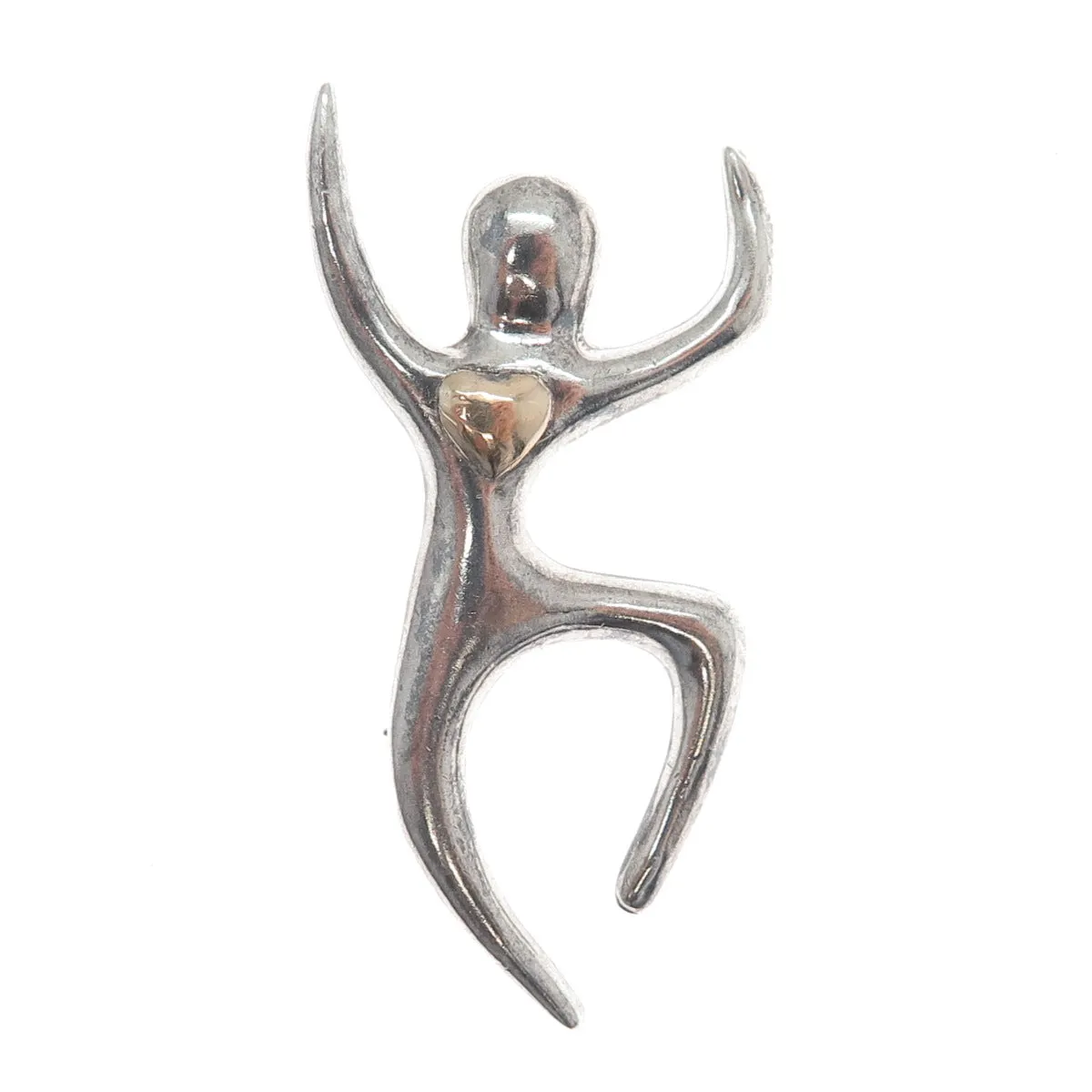 925 Sterling Silver & Gold Vintage Love to Dance Heart Modernist Pin Brooch