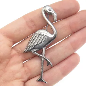 925 Sterling Silver Antique Art Deco Flamingo Bird Oxidized Pin Brooch
