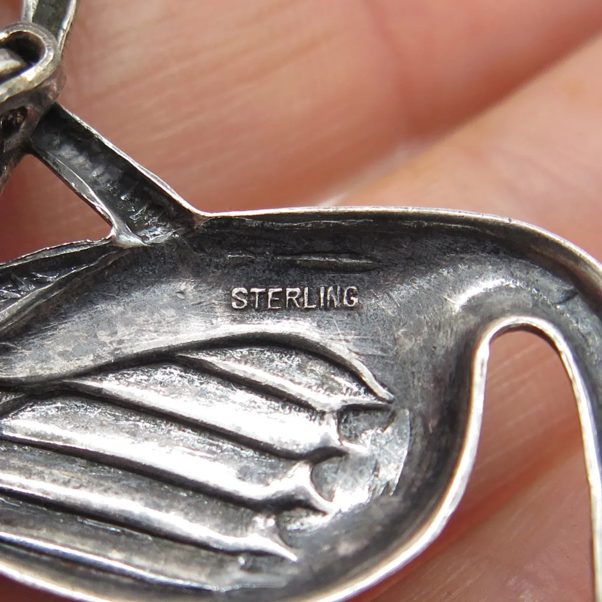 925 Sterling Silver Antique Art Deco Flamingo Bird Oxidized Pin Brooch