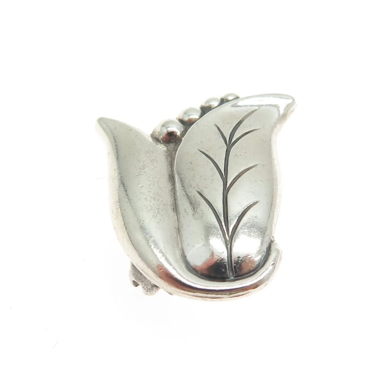 925 Sterling Silver Antique Art Deco Floral Leaf Pin Brooch