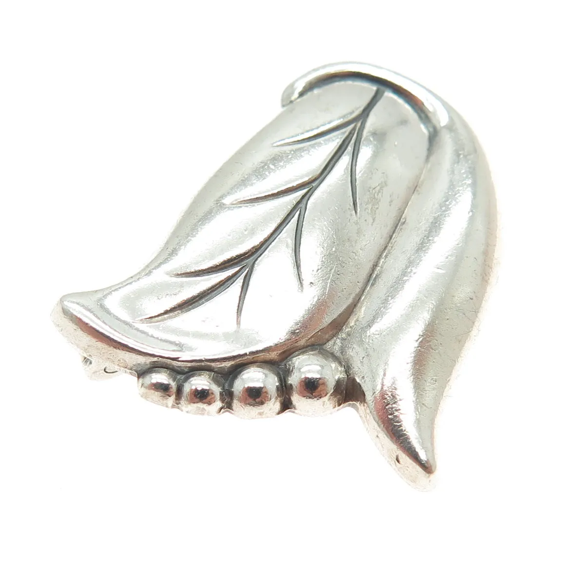 925 Sterling Silver Antique Art Deco Floral Leaf Pin Brooch