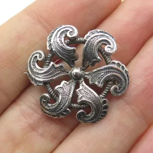 925 Sterling Silver Antique Art Deco Floral Oxidized Pin Brooch