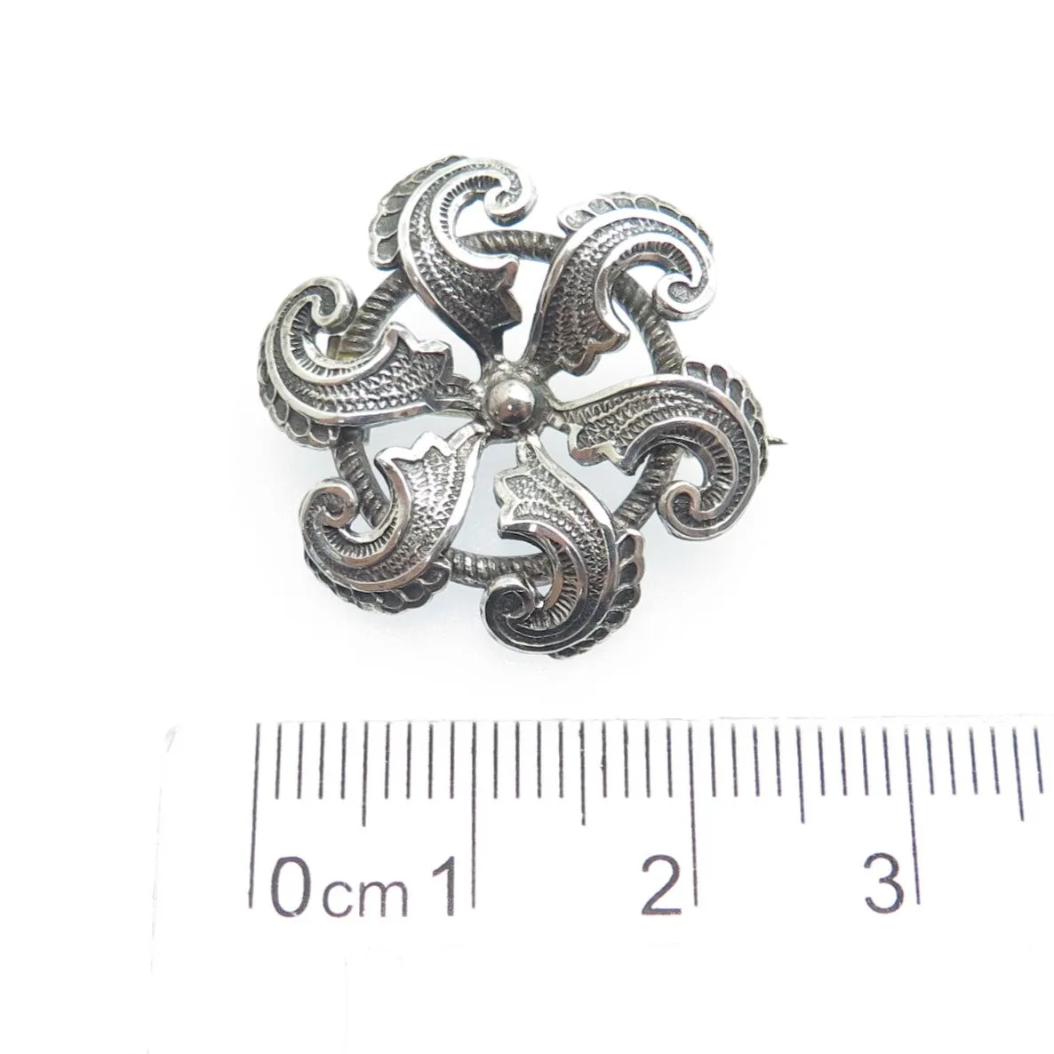 925 Sterling Silver Antique Art Deco Floral Oxidized Pin Brooch