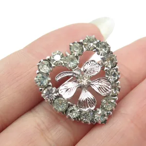 925 Sterling Silver Antique Art Deco Rhinestone Clover For Good Luck Brooch