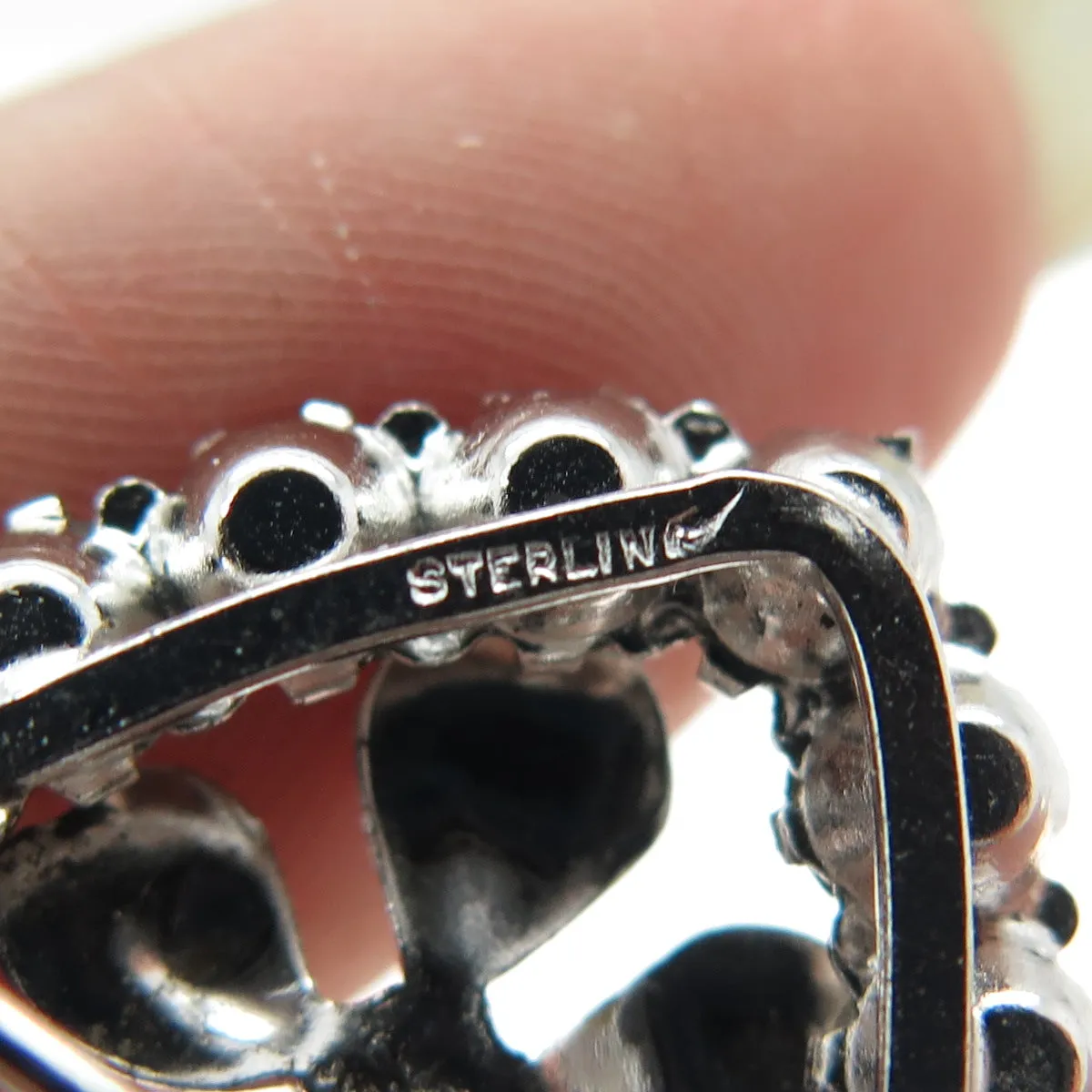 925 Sterling Silver Antique Art Deco Rhinestone Clover For Good Luck Brooch