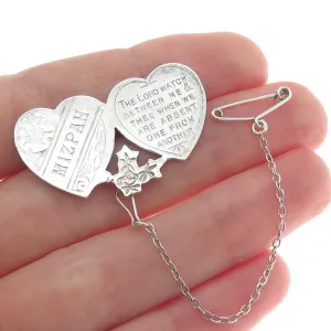 925 Sterling Silver Antique Engraved Mizpah Genesis 31:49 Bible Heart Pin Brooch