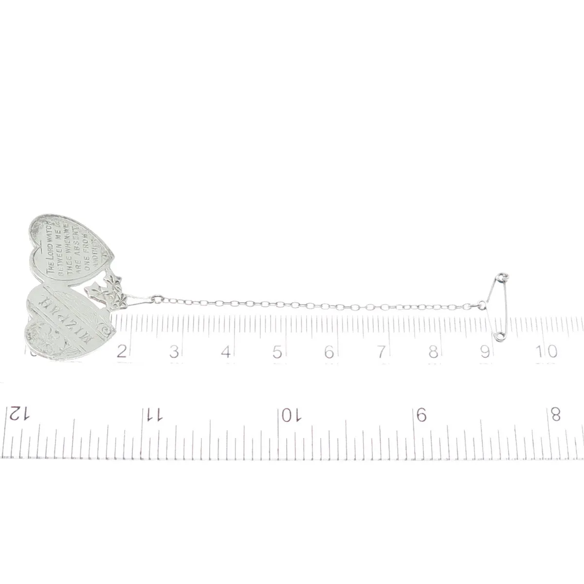 925 Sterling Silver Antique Engraved Mizpah Genesis 31:49 Bible Heart Pin Brooch