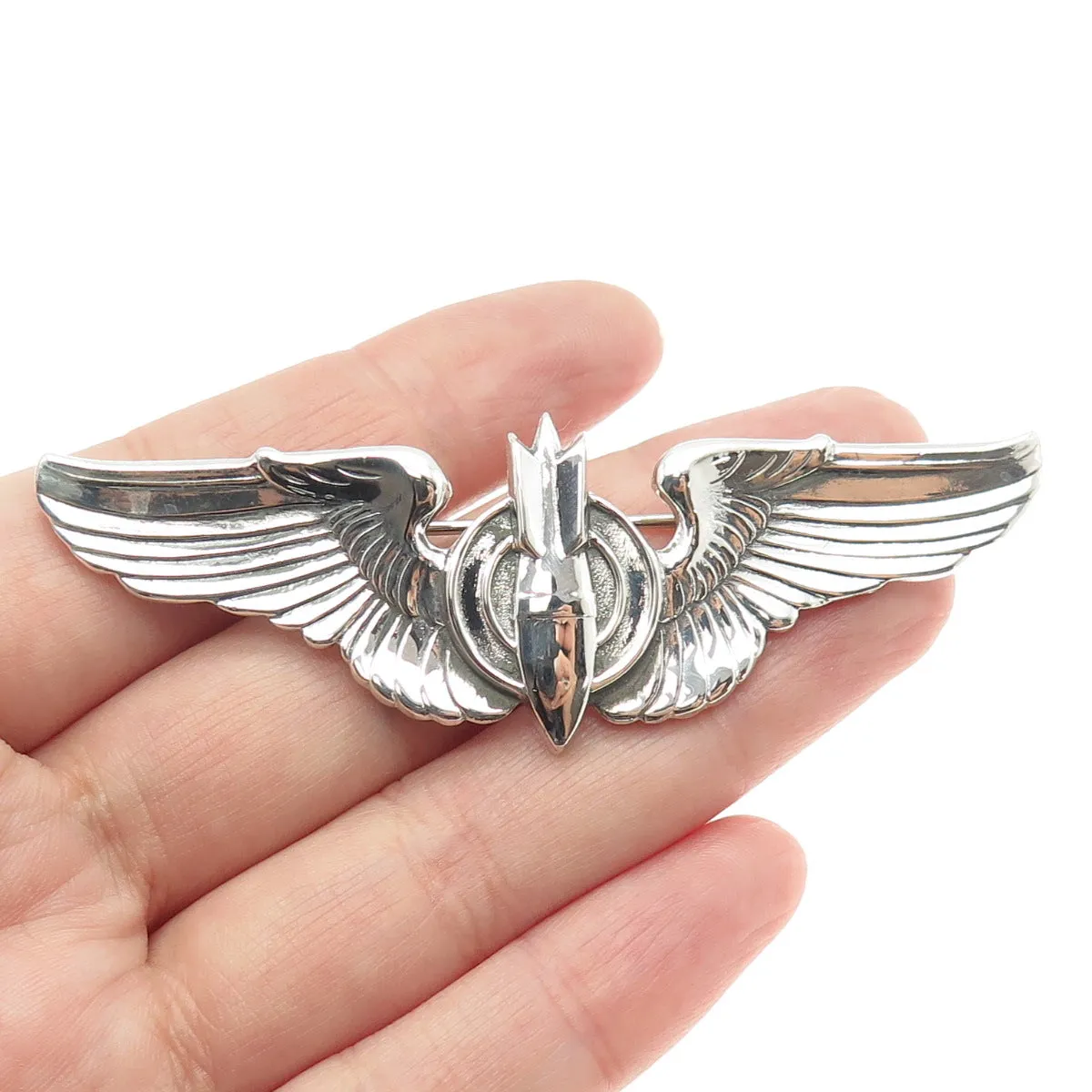925 Sterling Silver Antique US Army Bombardier Badge Pin Brooch