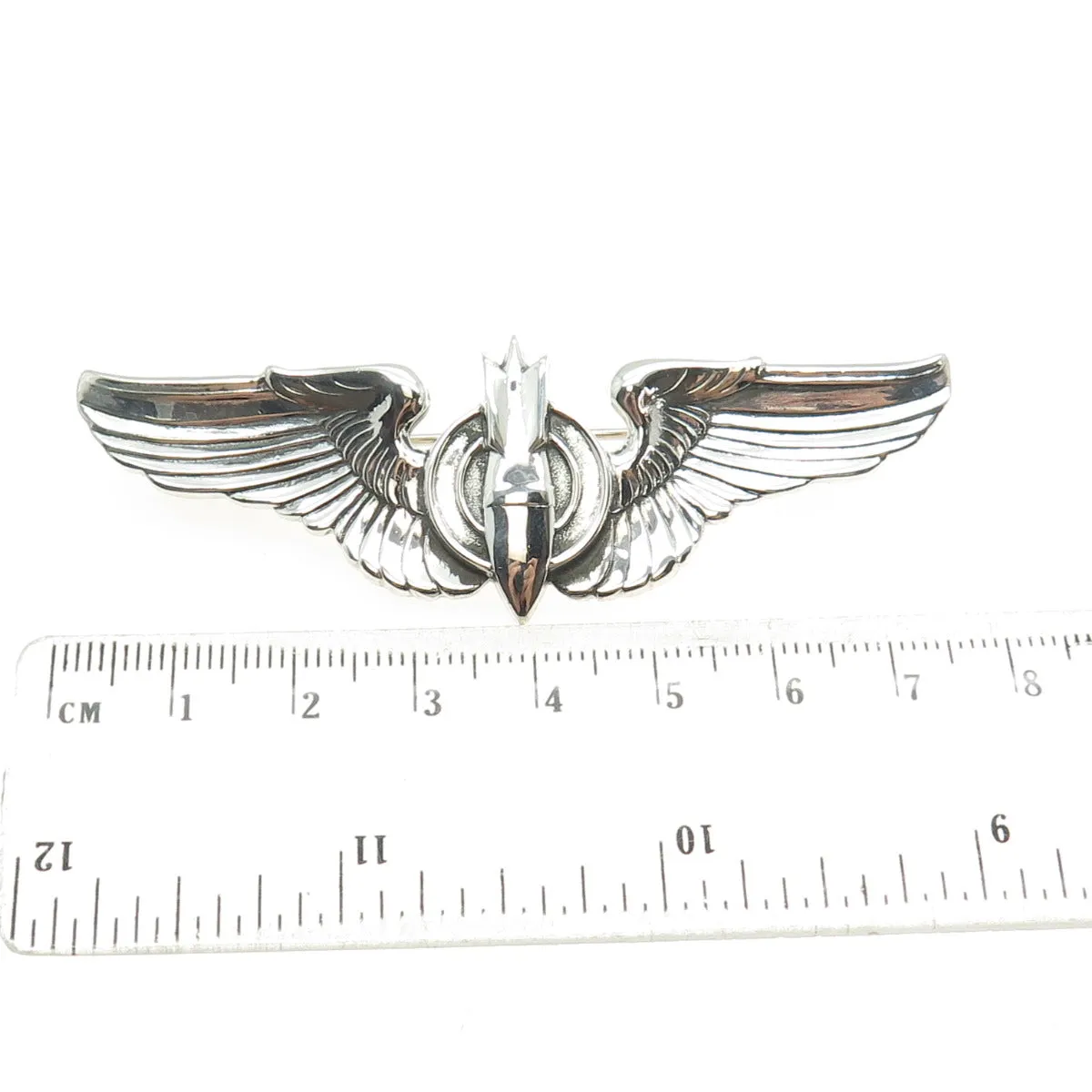925 Sterling Silver Antique US Army Bombardier Badge Pin Brooch