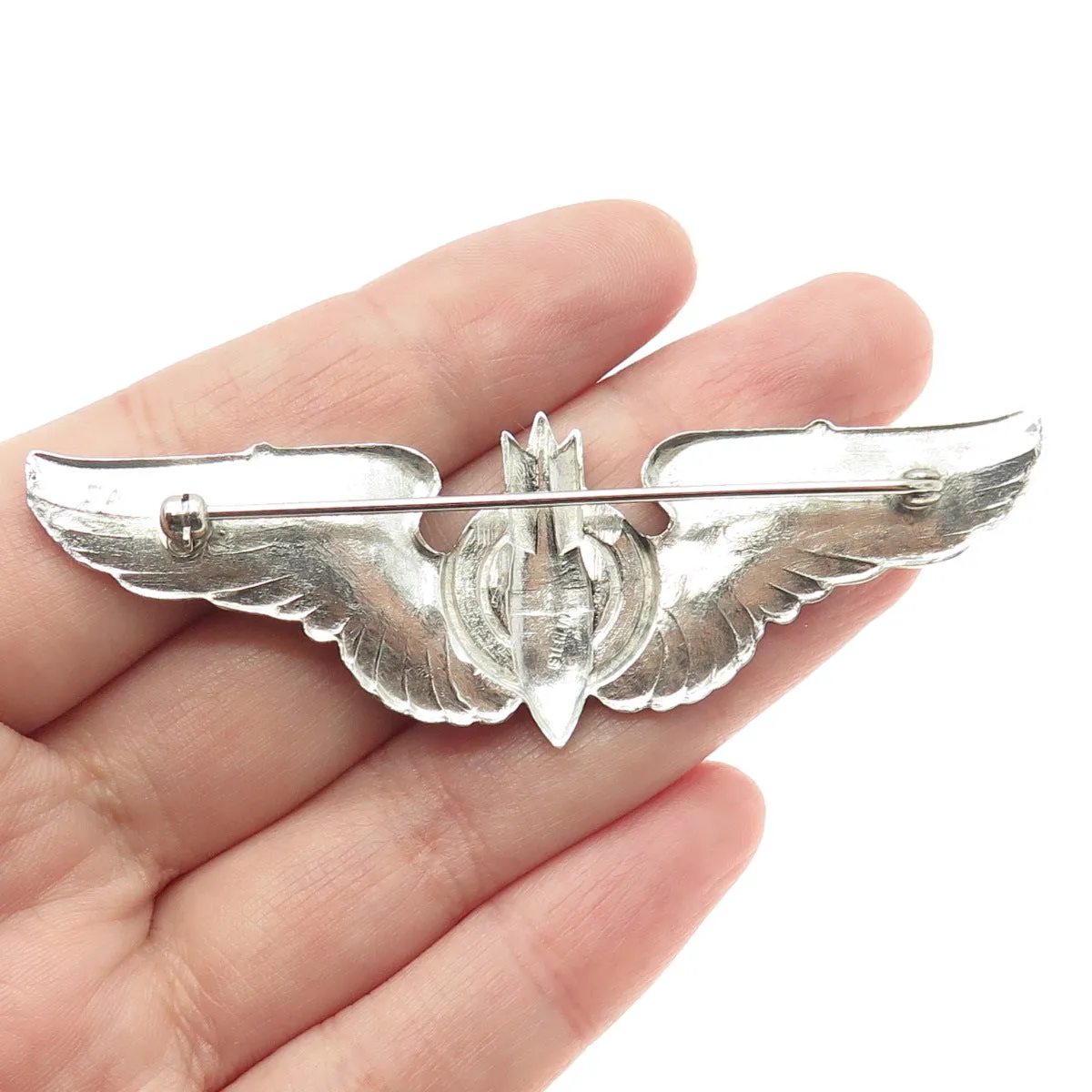 925 Sterling Silver Antique US Army Bombardier Badge Pin Brooch