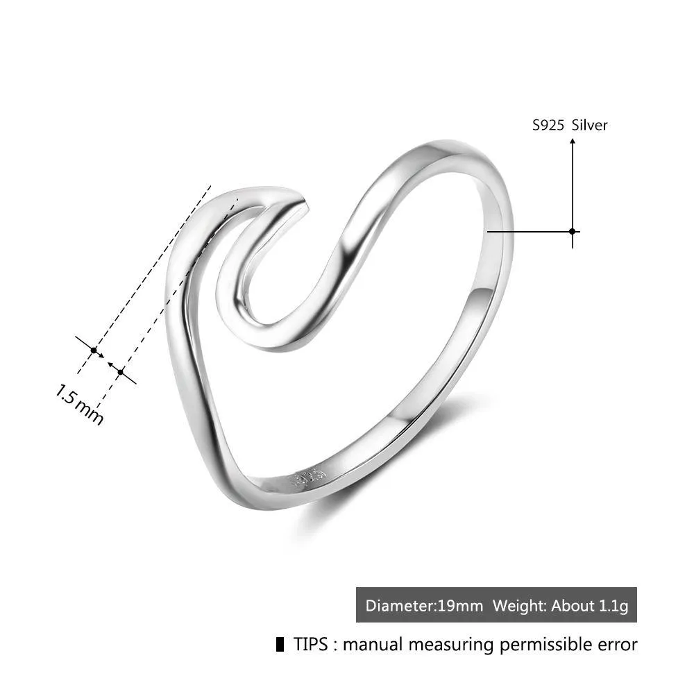 925 Sterling Silver Finger Rings for Women – Ocean Wave Wedding Bands – Fashion Jewelry