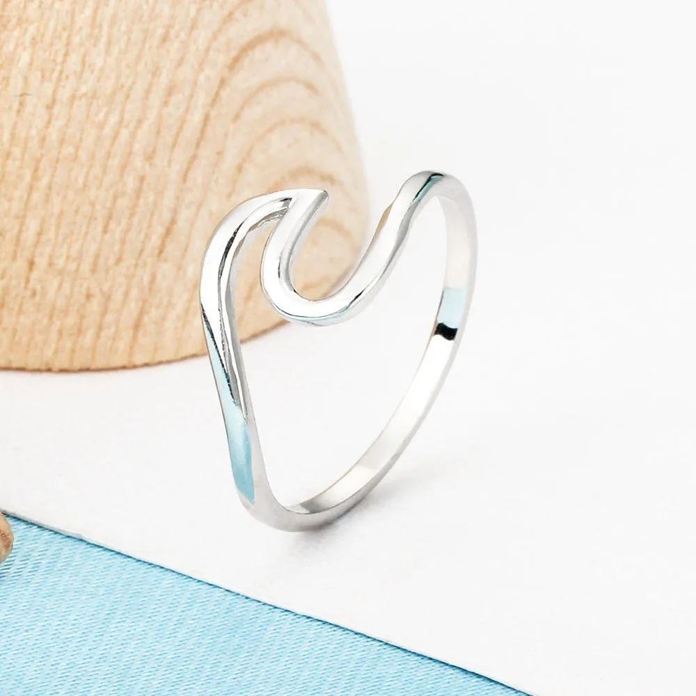 925 Sterling Silver Finger Rings for Women – Ocean Wave Wedding Bands – Fashion Jewelry