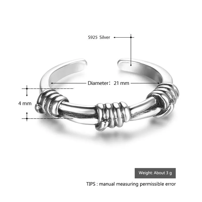 925 Sterling Silver Open Cuff Adjustable Ring, Fashion Jewelry Gift for Women