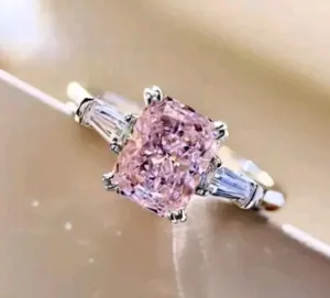 925 Sterling Silver Pink Rhinestone Wedding Engagement Ring Size 6-7