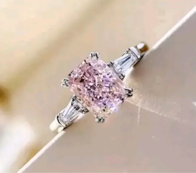 925 Sterling Silver Pink Rhinestone Wedding Engagement Ring Size 6-7