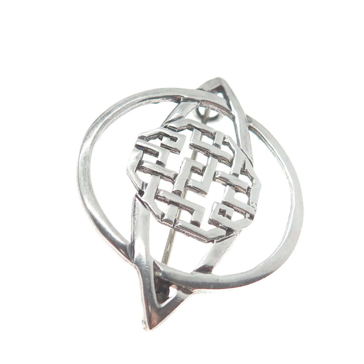 925 Sterling Silver Vintage Ireland Celtic Maze Knit Oxidized Pin Brooch
