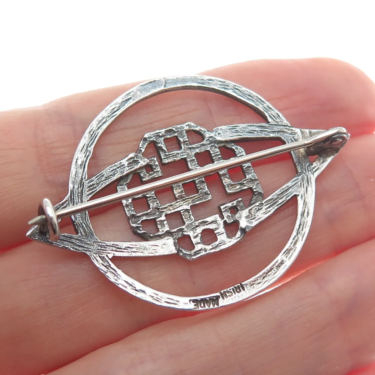 925 Sterling Silver Vintage Ireland Celtic Maze Knit Oxidized Pin Brooch