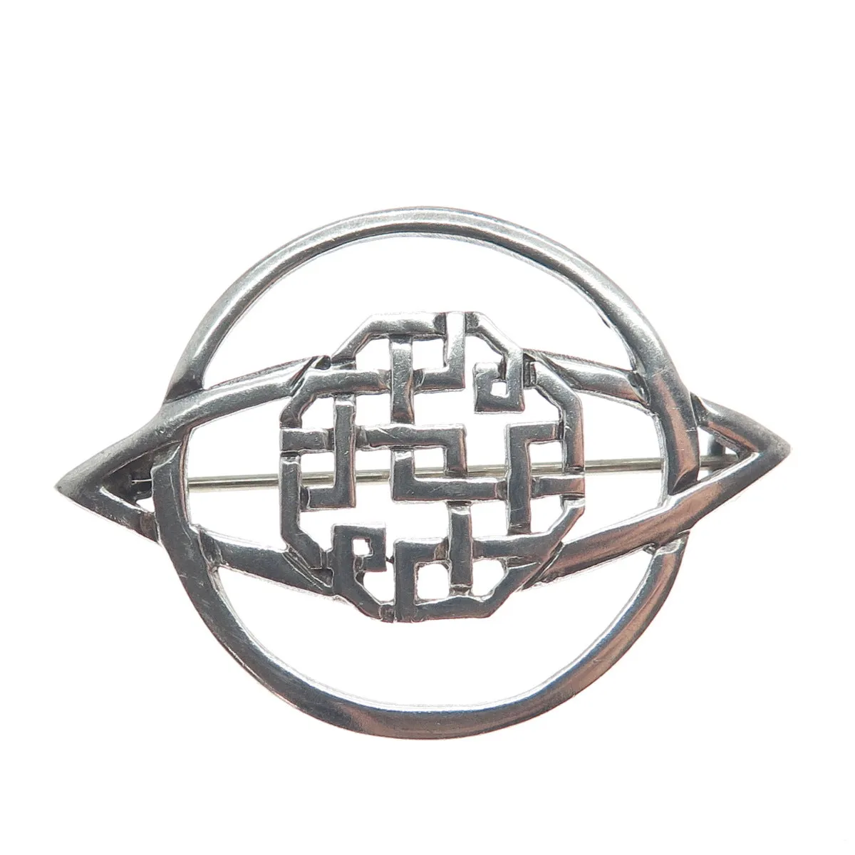925 Sterling Silver Vintage Ireland Celtic Maze Knit Oxidized Pin Brooch