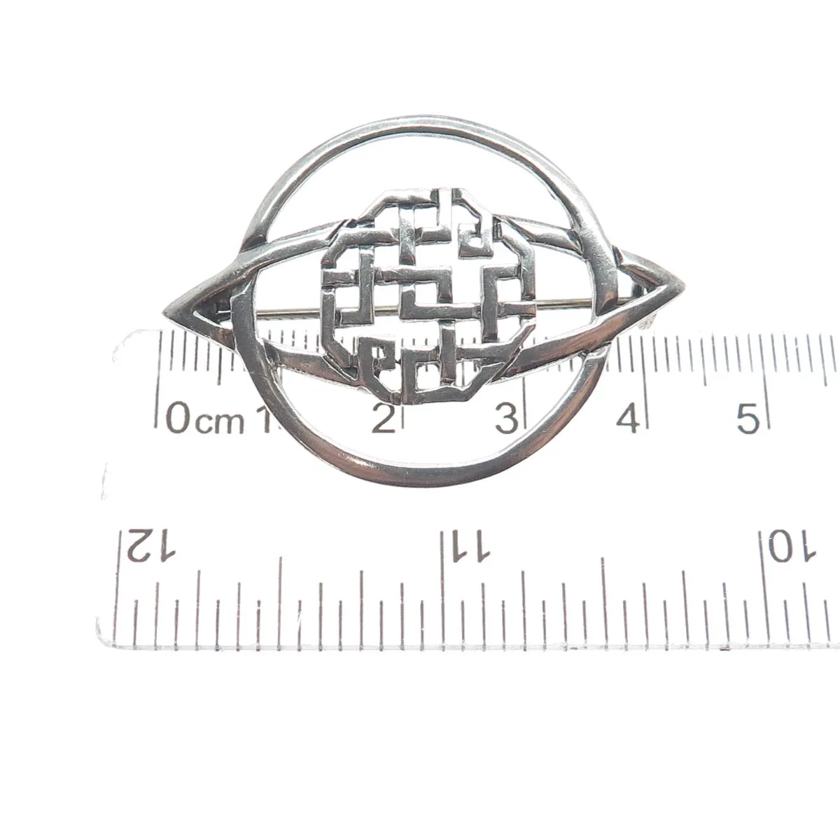925 Sterling Silver Vintage Ireland Celtic Maze Knit Oxidized Pin Brooch